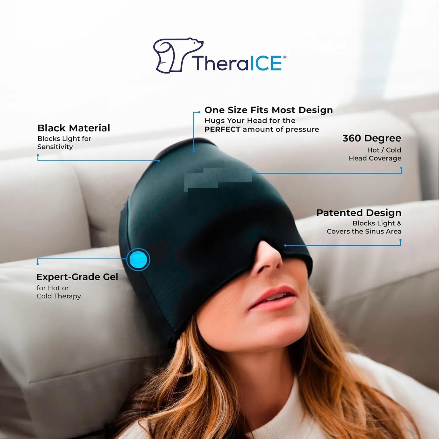 Migraine Relief Cap, Soothing Headache Hat Ice Pack Mask, Face Cold Compress Cooling Gel Head Wrap Products for Tension, Stress & Hangover